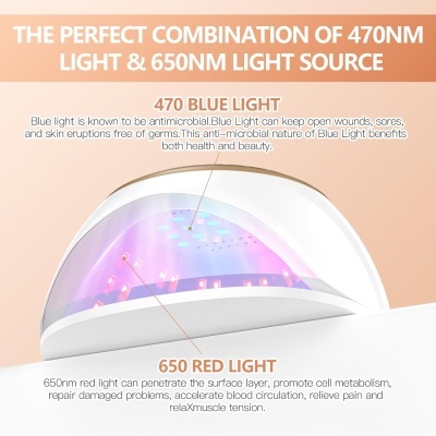 Dispositivo com luz azul 470nm e luz vermelha 650nm para efeitos terapêuticos
