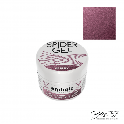 Frasco branco de gel Spider Gel cor 05 Ruby com textura rubi metálica