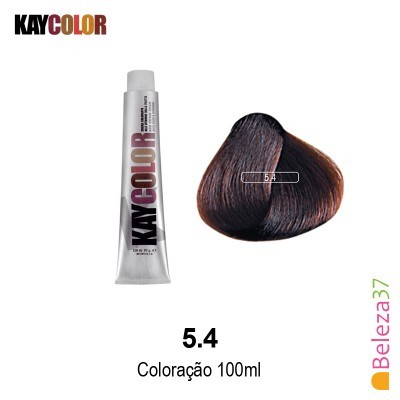 Tubo de coloração KAYCOLOR e amostra de cor castanho 5.4