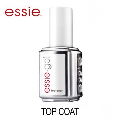 Frasco de verniz Essie Gel Top Coat prateado com tampa branca