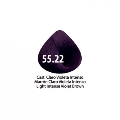 Amostra de cor de cabelo castanho claro violeta intenso com código 55.22 em fundo branco.