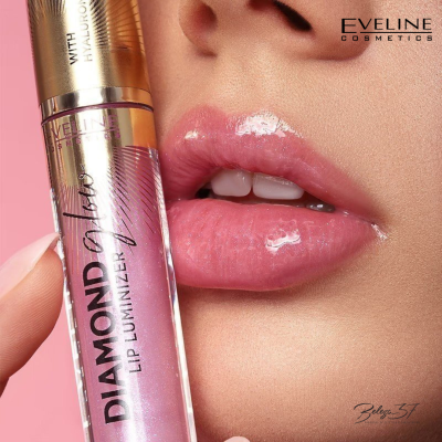 Batom líquido brilhante rosa claro Diamond Lip Luminizer Eveline Cosmetics
