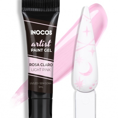 Tubo de gel para unhas ROSA CLARO da marca INOCOS com amostra do gel.