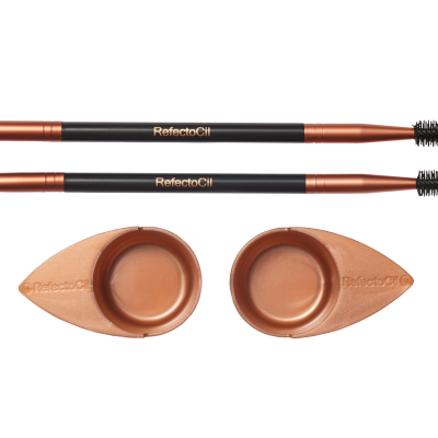 Conjunto de pincéis para sobrancelhas preto e cobre com bases de mistura