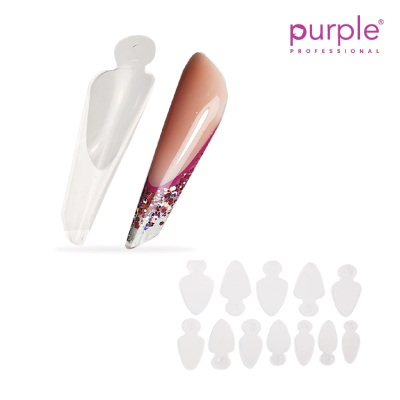 Amostras de unhas postiças com decoração em glitter e várias formas diferentes