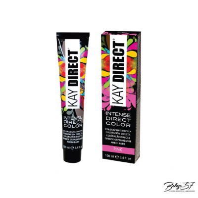 Tubo e caixa de tintura de cabelo Kay Direct Intense Direct Color Pink com design colorido
