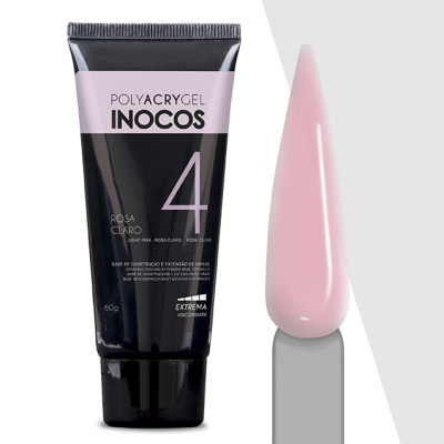 Tubo de Polyacrygel Inocos cor rosa claro com amostra da cor