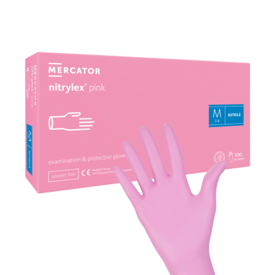 Embalagem de luvas de exame e proteção em nitrilo cor rosa tamanho M 7-8