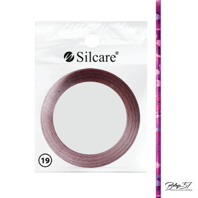 Pacote branco transparente com aro circular cor de rosa claro e texto Silcare