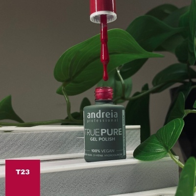 Verniz de gel vermelho em frasco Andreia True Pure com tampa vermelha