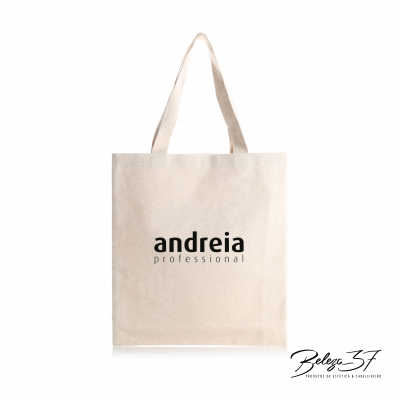 Saco tecido algodão cru com texto 'andreia professional' preto