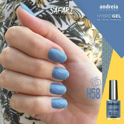 Mão com unhas pintadas de verniz azul claro H58 da coleção SAFARI da andreia professional