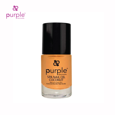 Frasco de óleo para unhas Coconut da Purple Professional com tampa preta e líquido amarelo laranja