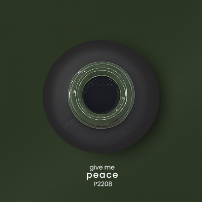 frasco preto fosco com gargalo verde e texto 'give me peace'