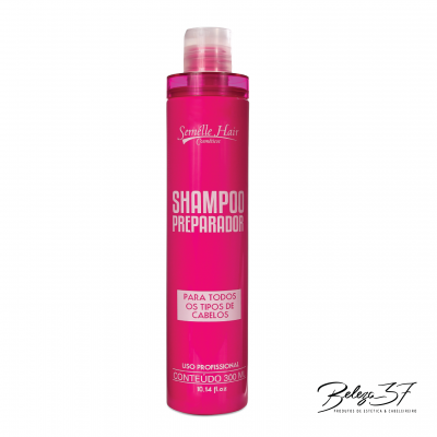 Frasco rosa de shampoo preparador Semelle Hair Collection, 300 ml, uso profissional