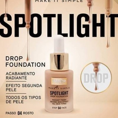 Embalagem de base líquida SPOTLIGHT DROP FOUNDATION da andreia professional tom 04 ROSTO com acabamento radiante