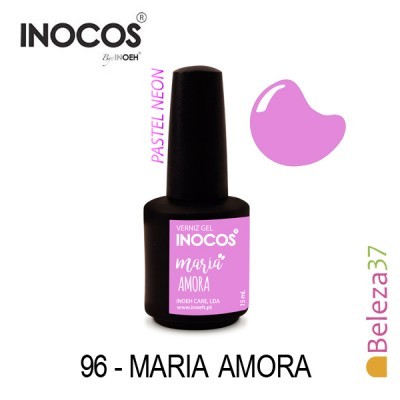 Verniz gel INOCOS rosa pastel neon em frasco preto com tampa