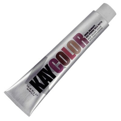 Tubo metálico de tinta para cabelo KAY COLOR com tampa branca