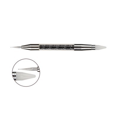 Pincel duplo para unhas com ponta metálica e silicone