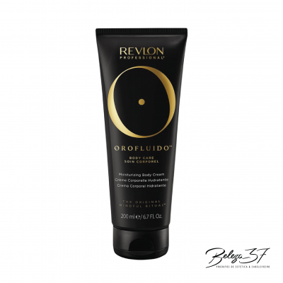 Creme hidratante corporal REVLON OROFLUIDO em tubo preto com texto dourado e branco