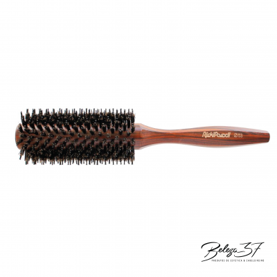 Escova de cabelo redonda com cabo de madeira e cerdas pretas