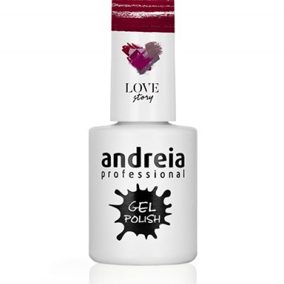 Frasco branco de verniz gel de unhas Andreia Professional com decoração em vermelho