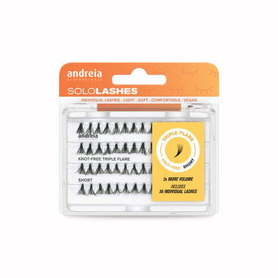 Pack de pestanas individuais pretas Andreia Professional SOLO LASHES em embalagem transparente com parte superior laranja