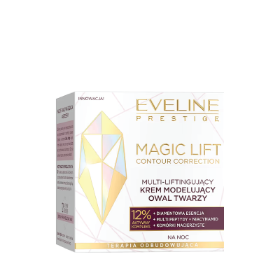 Embalagem branca e dourada de creme Eveline Prestige Magic Lift para contorno do rosto