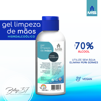 Frasco de gel limpeza de mãos hidroalcoólico MS Professional 100 ml