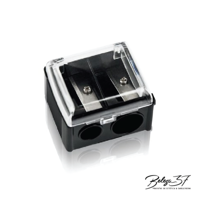 Apontador duplo para lápis de maquilhagem preto com tampa transparente