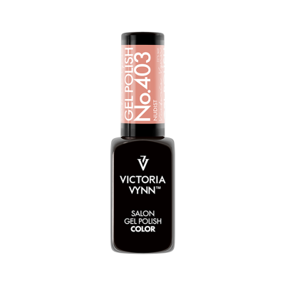 Frasco de verniz gel preto Victoria Vynn com tampa rosa claro e texto branco
