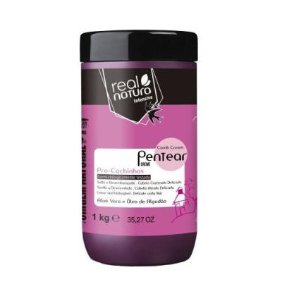 Frasco roxo de creme para pentear real natura intensivo com tampa preta.