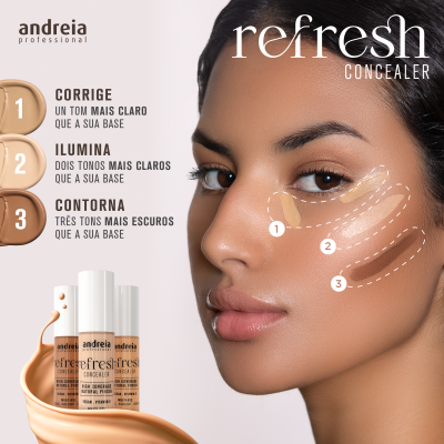 Imagem promocional de corretor de pele 'refresh CONCEALER' da marca andreia professional