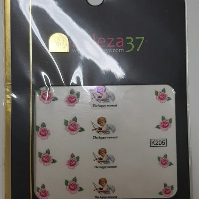 Pacote de autocolantes com anjos e rosas em fundo branco