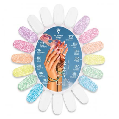 Paleta de vernizes de gel Victoria Vynn com várias cores e texturas craqueladas.