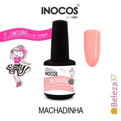 Verniz gel INOCOS MACHADINHA cor rosa com desenho e amostra da cor