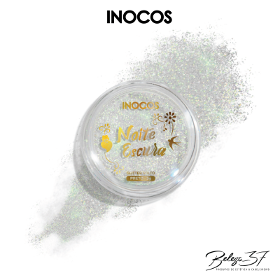 Pó glitter solto transparente com glitter prateado e embalagem redonda da INOCOS