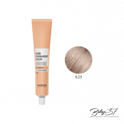 Bisnaga de corante capilar Andreia Demi Permanent Color com amostra de cor 9.23