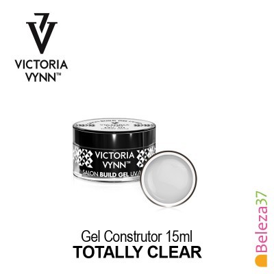 Frasco de gel construtor VICTORIA VYNN preto e branco com texto TOTALLY CLEAR