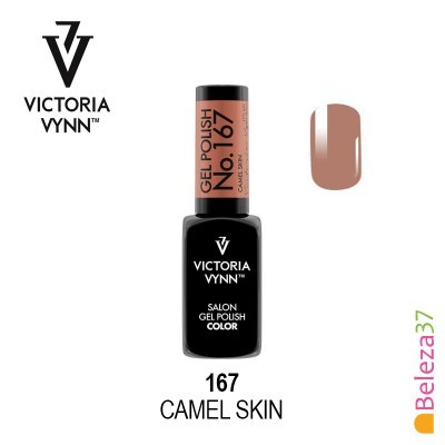 Verniz gel Victoria Vynn cor Camel Skin No. 167 com frasco preto e tampa bege castanha