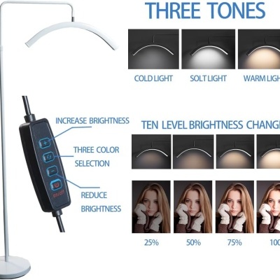 Candeeiro de pé branco com controlo remoto e três tons de luz ajustável