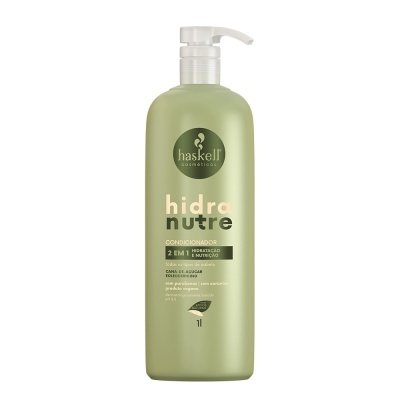 Frasco verde de condicionador Hidra Nutre Haskell 1 litro com doseador