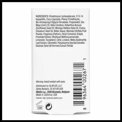 Embalagem branca de cosmético com ingredientes, código de barras e instruções
