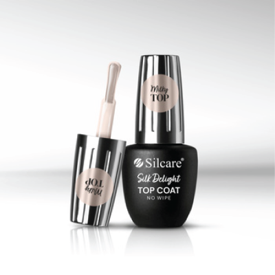 Verniz topo de base preta e prata com etiqueta Milky TOP