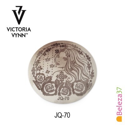 Placa metálica redonda com desenho de mulher e flores com código JQ-70