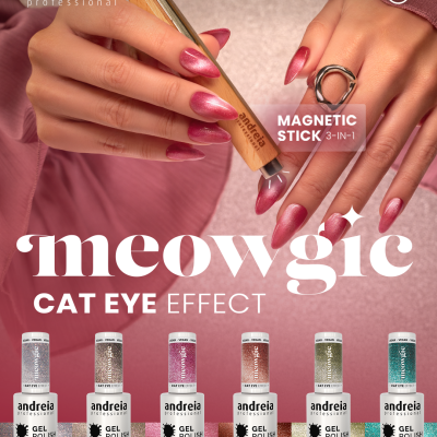 Esmaltes em gel Andreia meowgic com efeito cat eye e bastão magnético 3-in-1