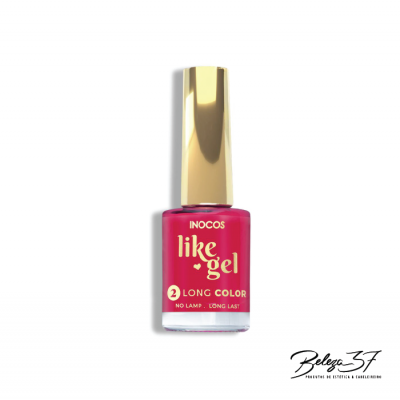 Esmalte para unhas INOCOS like gel rosa com tampa dourada em fundo branco
