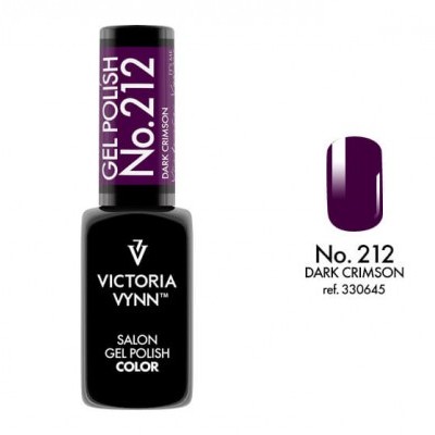 Frasco de gel polish Victoria Vynn No. 212 Dark Crimson com amostra da cor