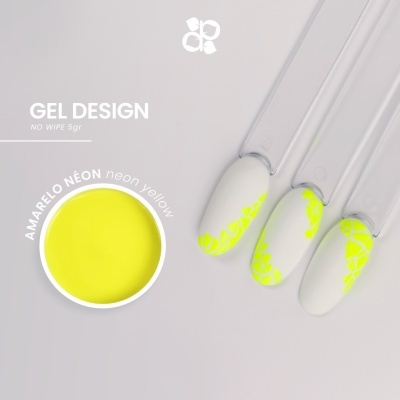 Gel para unhas amarelo neon com amostras de unhas postiças brancas e amarelas neon