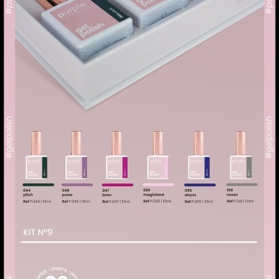 Kit de esmaltes em gel Purple Professional com 6 cores e 3 pincéis para nail art